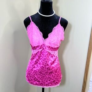 Elegant Pink Lace Leopard Chemise